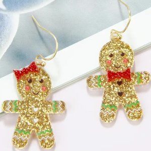 NWT Cute Fun Sparkling Gingerbread Man and Woman Earrings